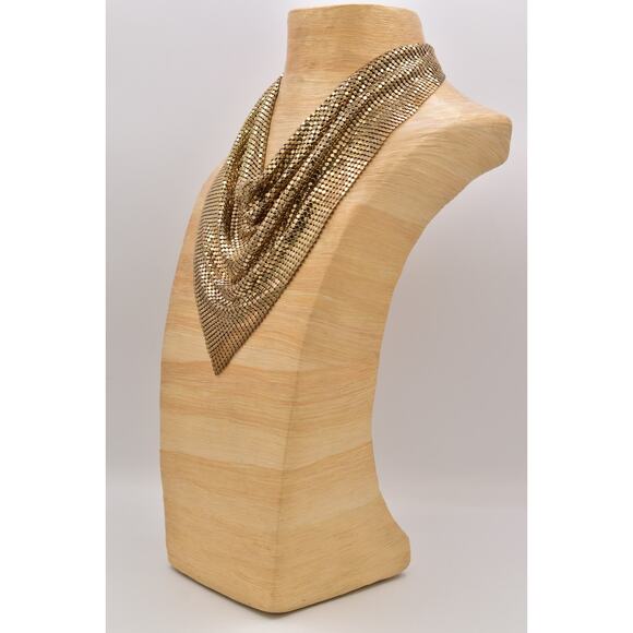 PA Vintage Mesh Chainmail Bib Choker Necklace Gold Chunky Signed 1990s BinBD - Picture 9 of 12